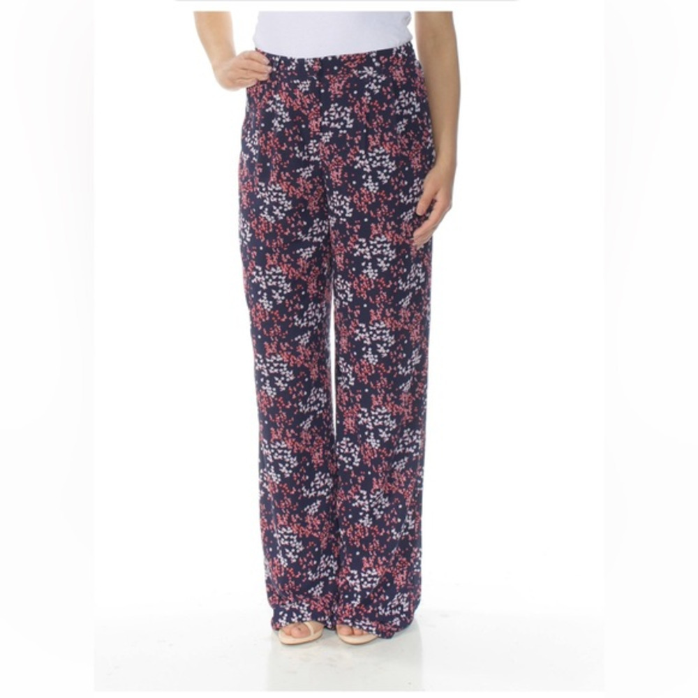 Michael Michael Kors Women's Floral-Print Wide-Leg Pleated Pants blue‎ pink